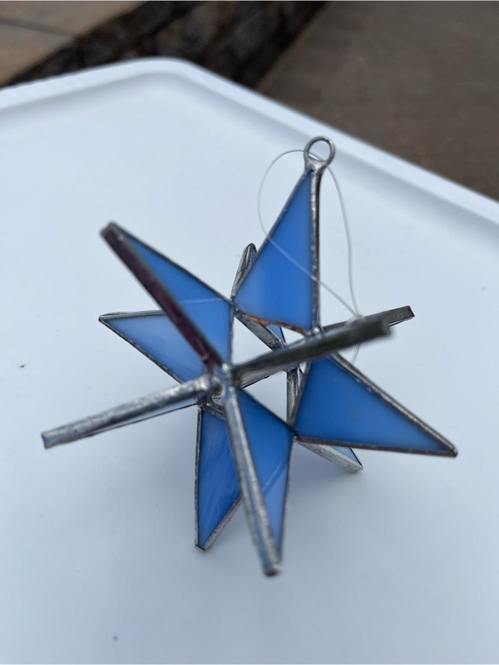 Moravian Light Blue Stained Glass Star Ornament - Handcrafted
